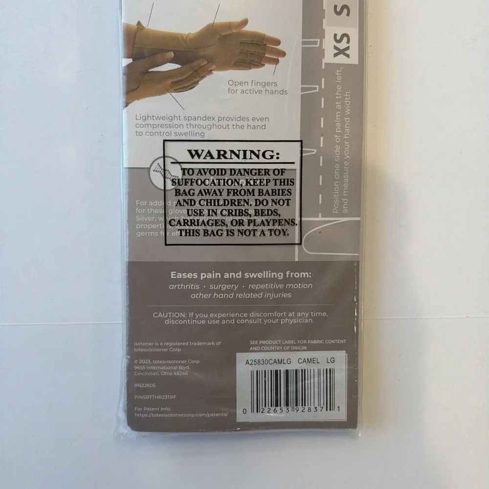 Isotoner Therapeutic Gloves Open Finger Camel Size Large Compression Pain Relief - Picture 6 of 7